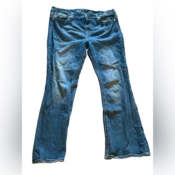 Miss Me Western Mid Rise Flare Jeans Longhorn Horseshoe Turquoise Size 36 - Picture 3 of 13